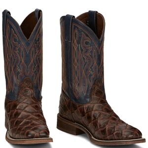 Nocona 13 EE Turner Chocolate Western Boots Broad Square Toe Mens Brown and Blue